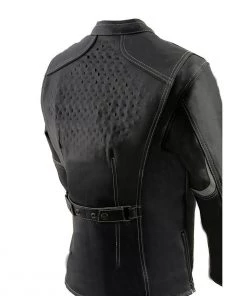 Milwaukee Leather MLL2502 Women's'Laser Cut' Distressed Black And Grey Scuba Style Racer Jacket