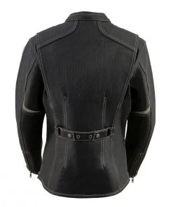 Milwaukee Leather MLL2502 Women's 'Laser Cut' Distressed Black And Grey Scuba Style Racer Jacket