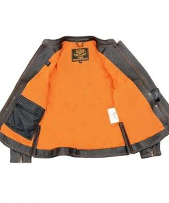 Leather Motorcycle Jackets Milwaukee Leather MLL2502 Ladies'Laser Cut' Distressed Black And Orange Scuba Style Racer Jacket