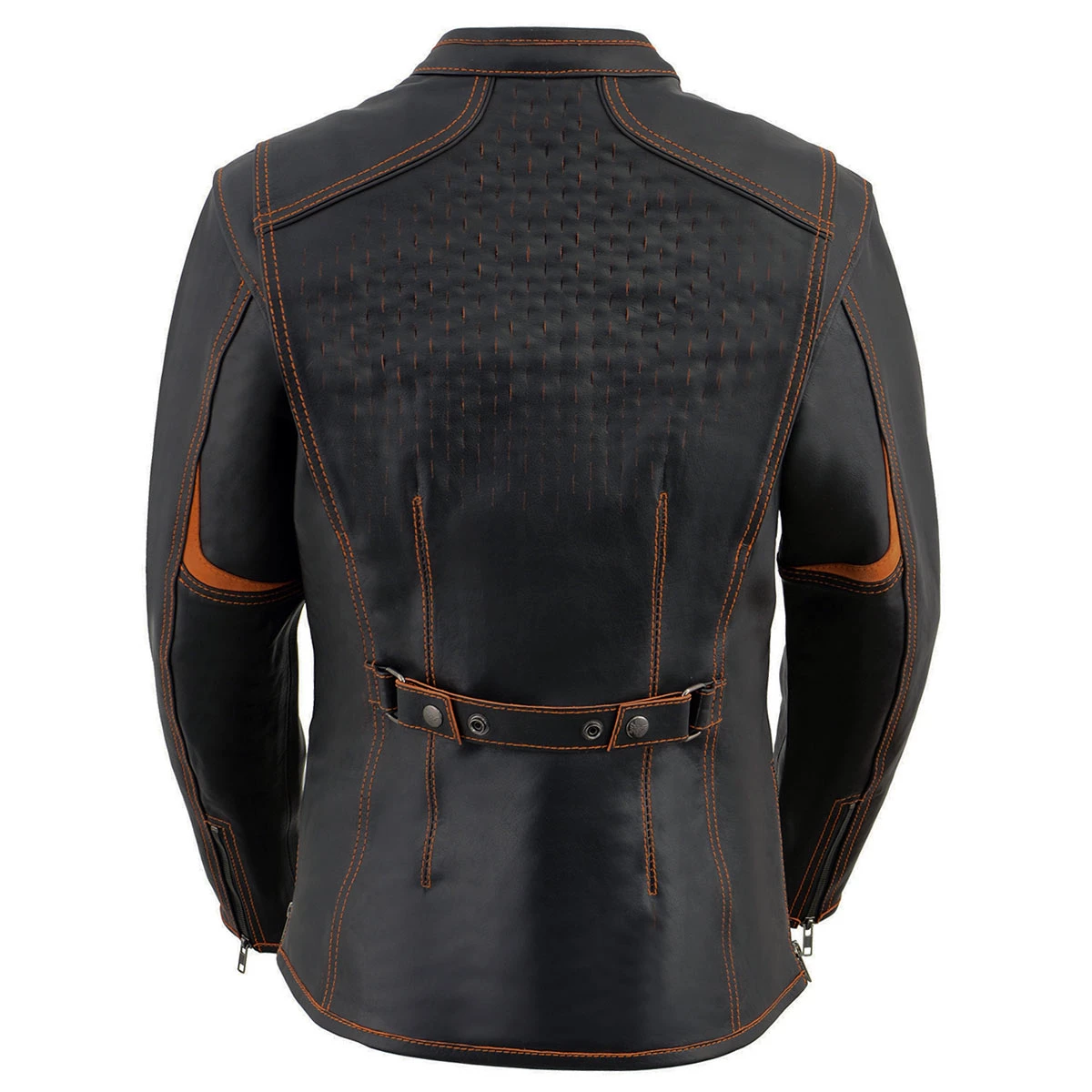 Leather Motorcycle Jackets Milwaukee Leather MLL2502 Ladies 'Laser Cut' Distressed Black And Orange Scuba Style Racer Jacket