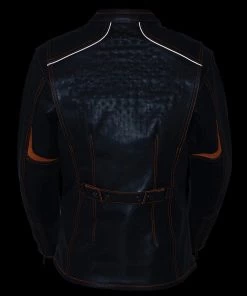 Leather Motorcycle Jackets Milwaukee Leather MLL2502 Ladies'Laser Cut' Distressed Black And Purple Scuba Style Racer Jacket