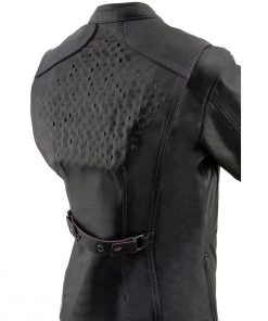 Leather Motorcycle Jackets Milwaukee Leather MLL2502 Ladies'Laser Cut' Distressed Black And Purple Scuba Style Racer Jacket