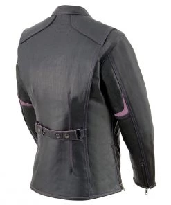 Leather Motorcycle Jackets Milwaukee Leather MLL2502 Ladies'Laser Cut' Distressed Black And Purple Scuba Style Racer Jacket
