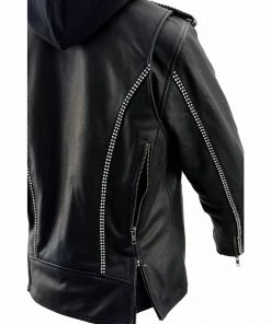 Milwaukee Leather MLL2503 Ladies “Bedazzled” Black Leather Moto Jacket With Hoodie
