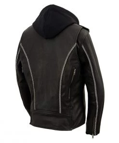 Milwaukee Leather MLL2503 Ladies “Bedazzled” Black Leather Moto Jacket With Hoodie