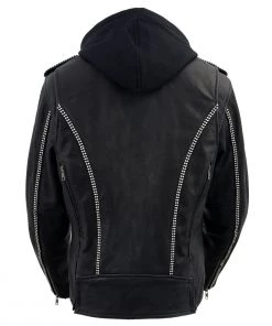 Milwaukee Leather MLL2503 Ladies “Bedazzled” Black Leather Moto Jacket With Hoodie