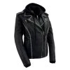 Milwaukee Leather MLL2503 Ladies “Bedazzled” Black Leather Moto Jacket With Hoodie