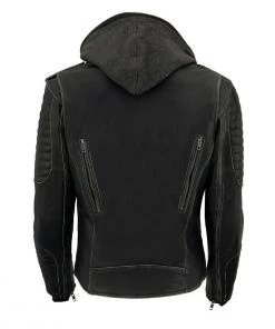 Milwaukee Leather MLL2516 Women's Black Leather Rub Off Jacket With Hoodie Jacket