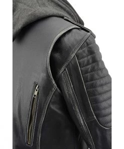 Milwaukee Leather MLL2516 Women's Black Leather Rub Off Jacket With Hoodie Jacket