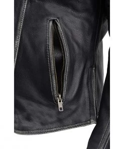 Milwaukee Leather MLL2516 Women's Black Leather Rub Off Jacket With Hoodie Jacket