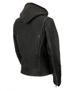 Milwaukee Leather MLL2516 Women's Black Leather Rub Off Jacket With Hoodie Jacket