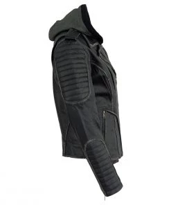 Milwaukee Leather MLL2516 Women's Black Leather Rub Off Jacket With Hoodie Jacket