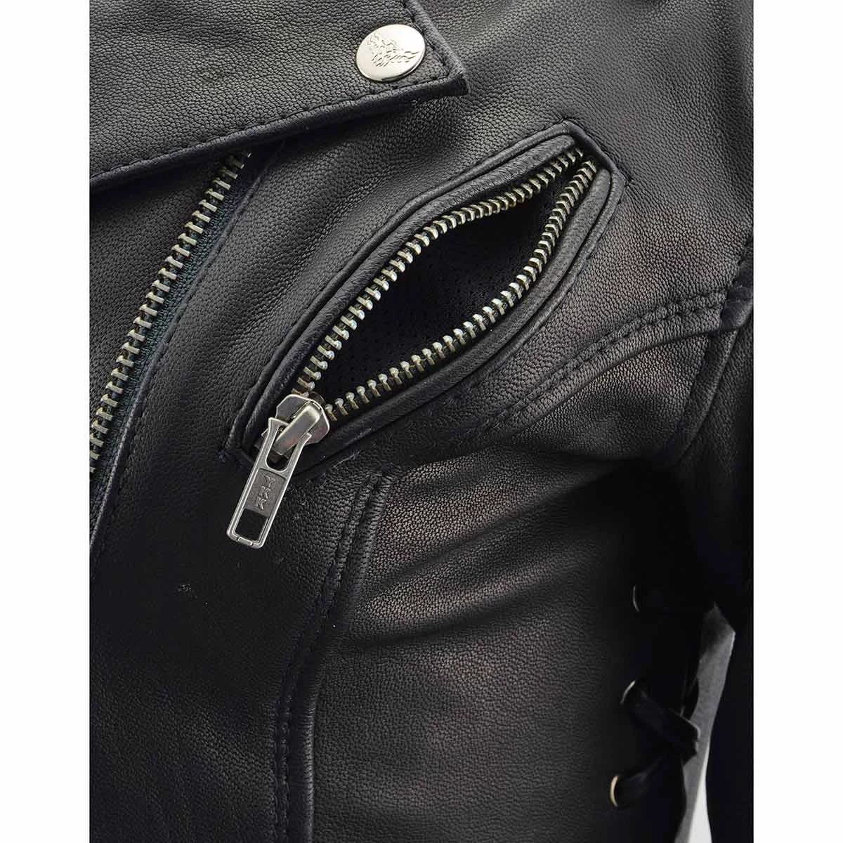 Leather Motorcycle Jackets Milwaukee Leather MLL2525 Women's Black Leather Lightweight Lace To Lace Jacket