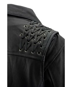 Leather Motorcycle Jackets Milwaukee Leather MLL2525 Women's Black Leather Lightweight Lace To Lace Jacket