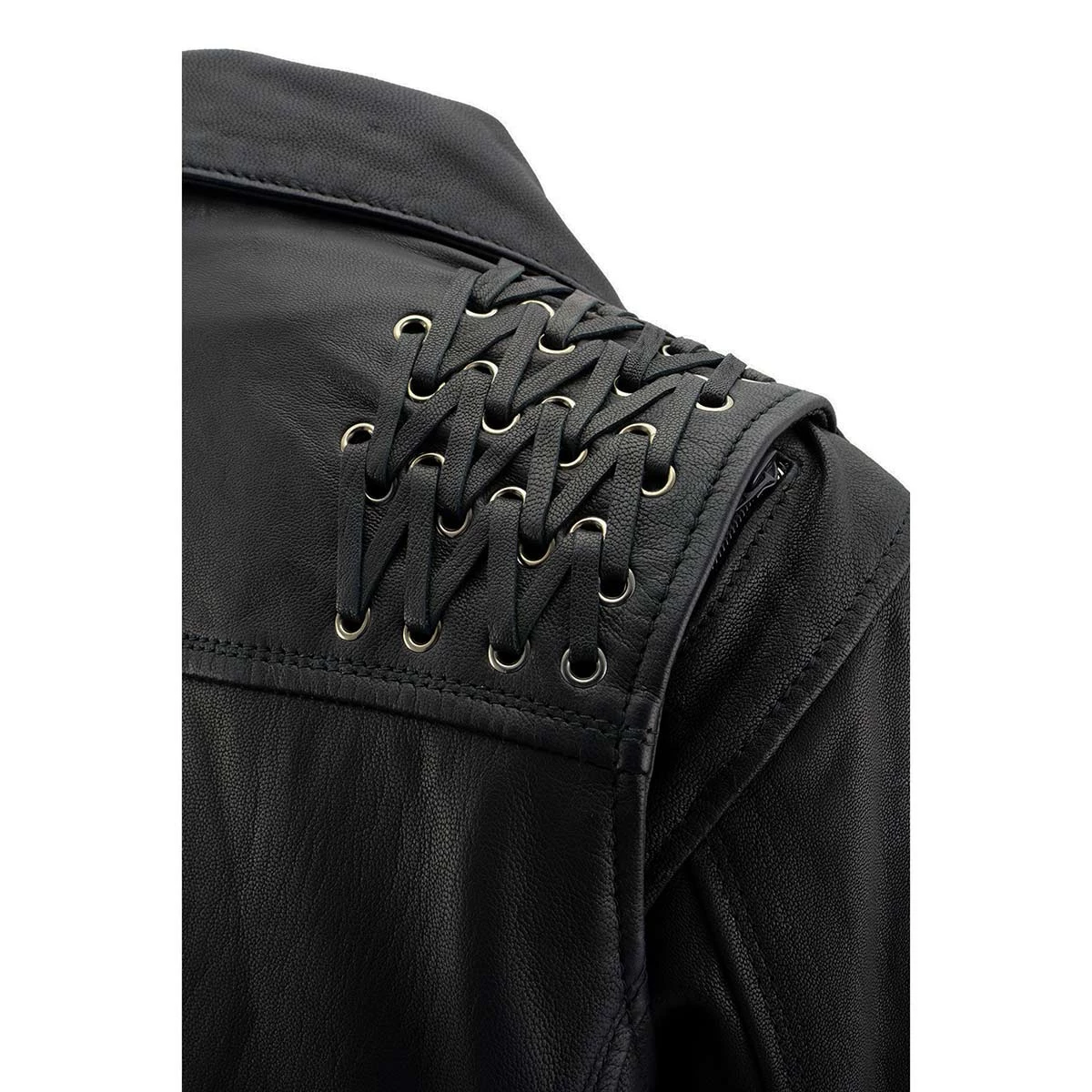 Leather Motorcycle Jackets Milwaukee Leather MLL2525 Women's Black Leather Lightweight Lace To Lace Jacket