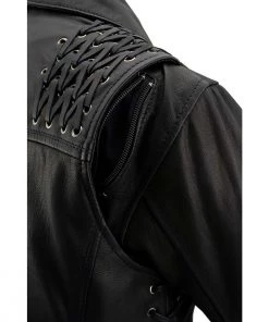 Leather Motorcycle Jackets Milwaukee Leather MLL2525 Women's Black Leather Lightweight Lace To Lace Jacket