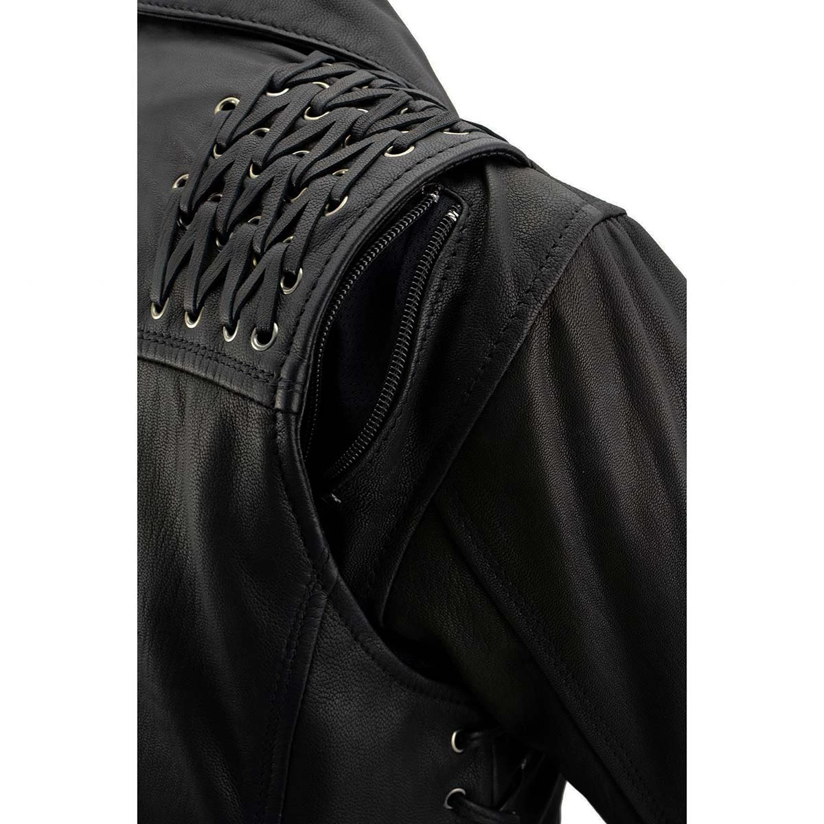 Leather Motorcycle Jackets Milwaukee Leather MLL2525 Women's Black Leather Lightweight Lace To Lace Jacket