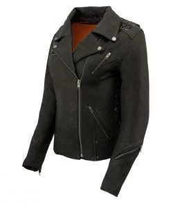 Leather Motorcycle Jackets Milwaukee Leather MLL2525 Women's Black Leather Lightweight Lace To Lace Jacket