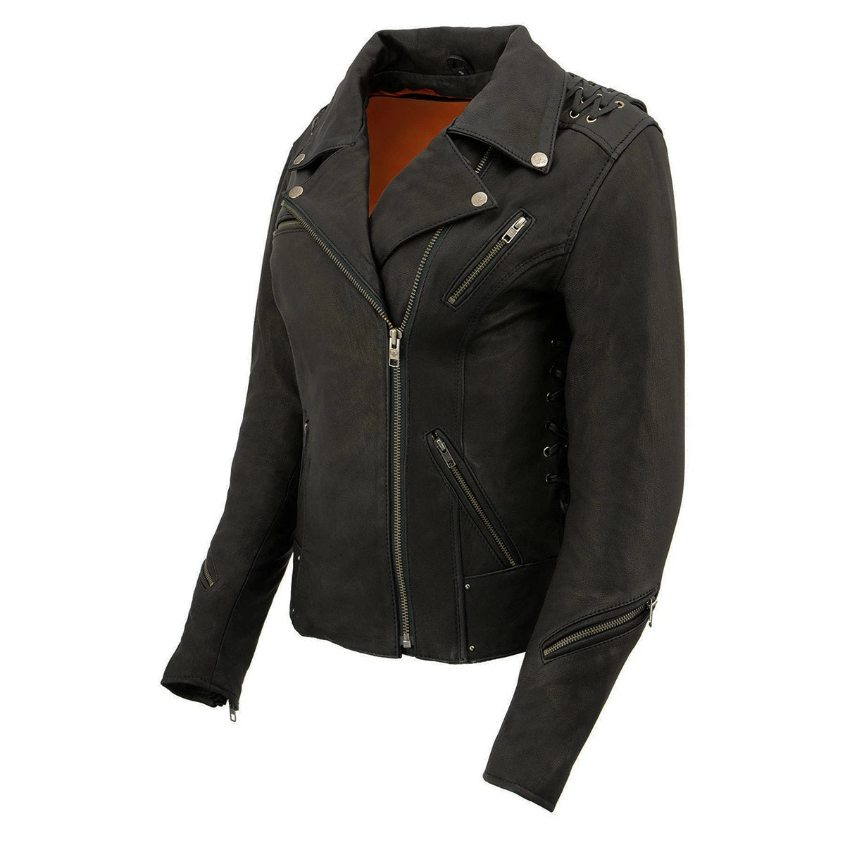 Leather Motorcycle Jackets Milwaukee Leather MLL2525 Women's Black Leather Lightweight Lace To Lace Jacket