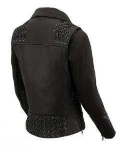 Leather Motorcycle Jackets Milwaukee Leather MLL2525 Women's Black Leather Lightweight Lace To Lace Jacket
