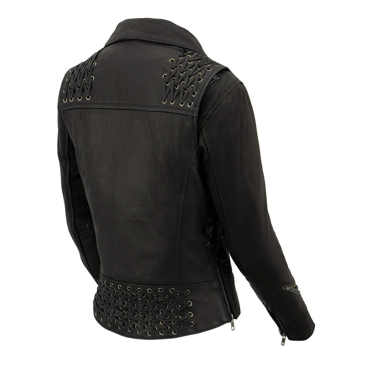 Leather Motorcycle Jackets Milwaukee Leather MLL2525 Women's Black Leather Lightweight Lace To Lace Jacket