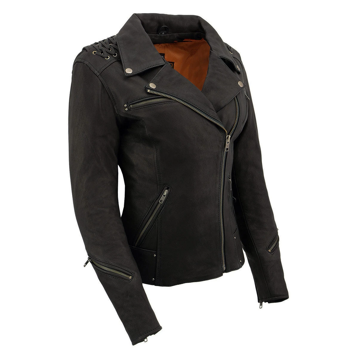 Leather Motorcycle Jackets Milwaukee Leather MLL2525 Women's Black Leather Lightweight Lace To Lace Jacket