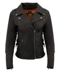 Leather Motorcycle Jackets Milwaukee Leather MLL2525 Women's Black Leather Lightweight Lace To Lace Jacket