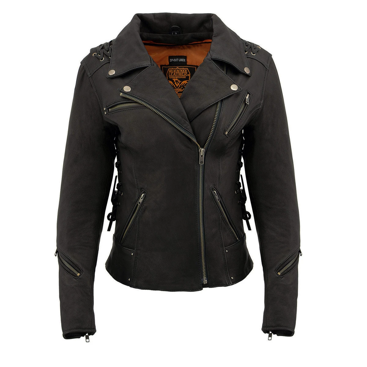 Leather Motorcycle Jackets Milwaukee Leather MLL2525 Women's Black Leather Lightweight Lace To Lace Jacket