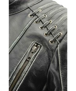Milwaukee Leather MLL2526 Women's Laced Detail Distressed Grey Leather Jacket Leather Motorcycle Jackets