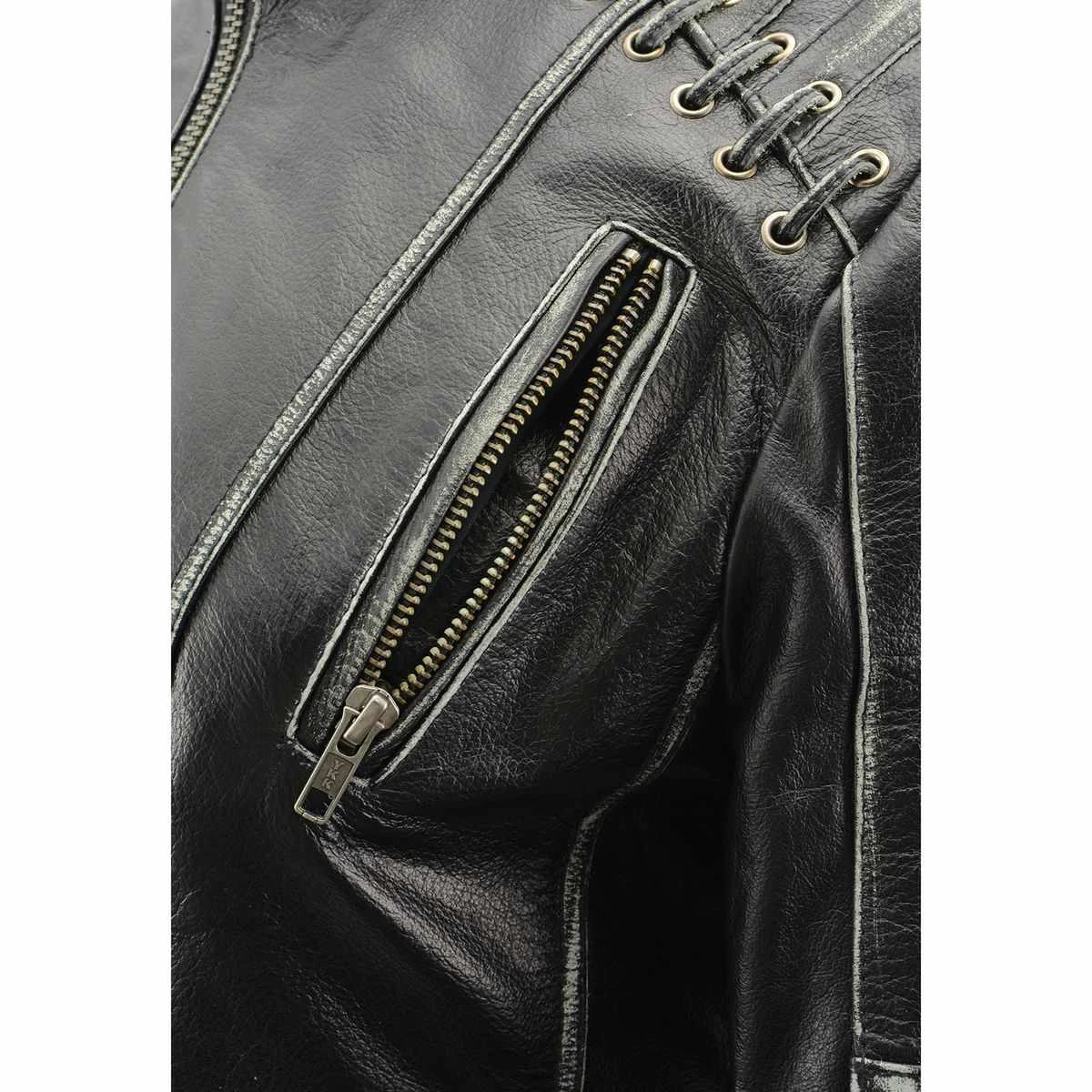 Milwaukee Leather MLL2526 Women's Laced Detail Distressed Grey Leather Jacket Leather Motorcycle Jackets