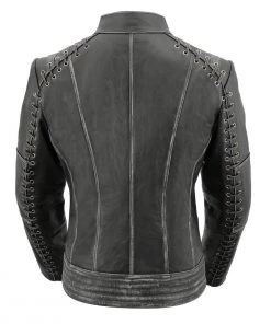 Milwaukee Leather MLL2526 Women's Laced Detail Distressed Grey Leather Jacket Leather Motorcycle Jackets