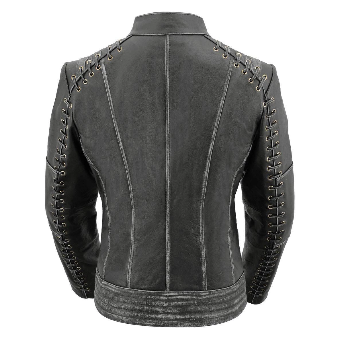 Milwaukee Leather MLL2526 Women's Laced Detail Distressed Grey Leather Jacket Leather Motorcycle Jackets