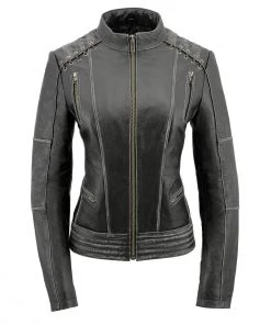 Milwaukee Leather MLL2526 Women's Laced Detail Distressed Grey Leather Jacket Leather Motorcycle Jackets