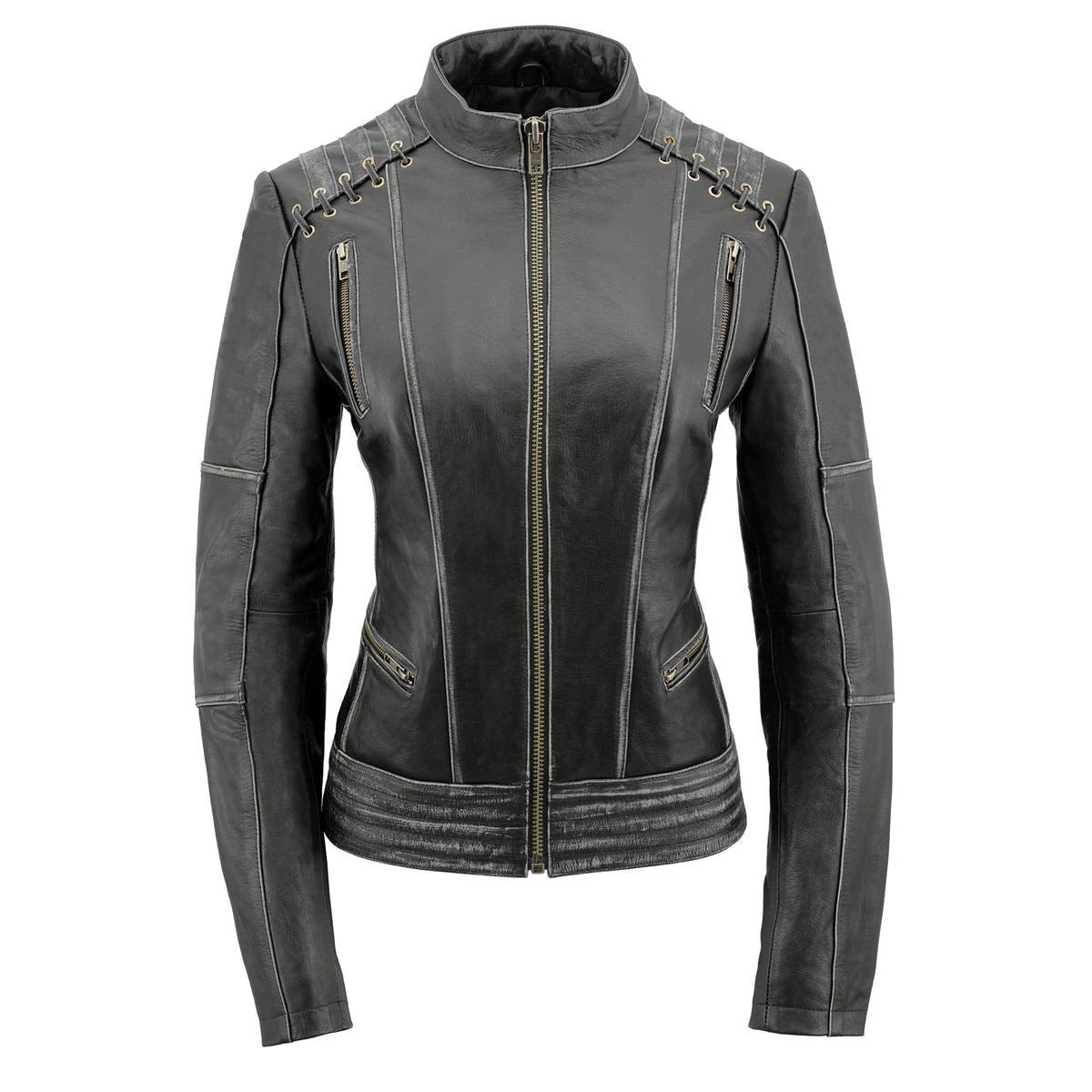 Milwaukee Leather MLL2526 Women's Laced Detail Distressed Grey Leather Jacket Leather Motorcycle Jackets