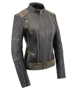 Leather Motorcycle Jackets Milwaukee Leather MLL2527 Women's Laced Detail Distressed Brown Leather Jacket