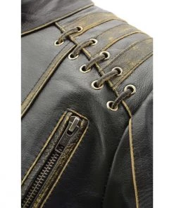 Leather Motorcycle Jackets Milwaukee Leather MLL2527 Women's Laced Detail Distressed Brown Leather Jacket