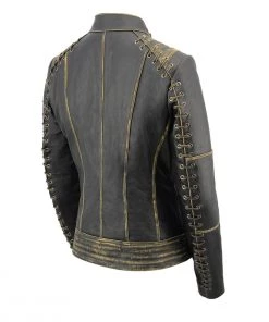 Leather Motorcycle Jackets Milwaukee Leather MLL2527 Women's Laced Detail Distressed Brown Leather Jacket