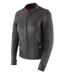 Milwaukee Leather MLL2530 Women's Vented Black Leather Scooter Jacket Leather Motorcycle Jackets