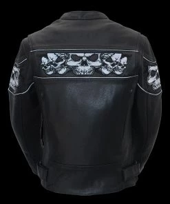 Milwaukee Leather MLL2540 Women's Crossover Black Leather Scooter Jacket Reflective Skull Graphic