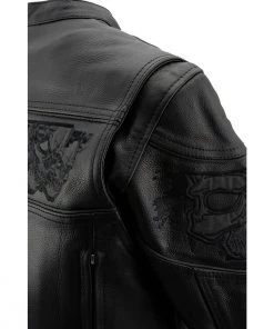 Milwaukee Leather MLL2540 Women's Crossover Black Leather Scooter Jacket Reflective Skull Graphic