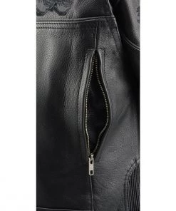 Milwaukee Leather MLL2540 Women's Crossover Black Leather Scooter Jacket Reflective Skull Graphic