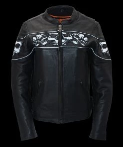 Milwaukee Leather MLL2540 Women's Crossover Black Leather Scooter Jacket Reflective Skull Graphic