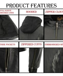 Milwaukee Leather MLL2545 Ladies Lightweight Black Leather Jacket With Removable Hoodie