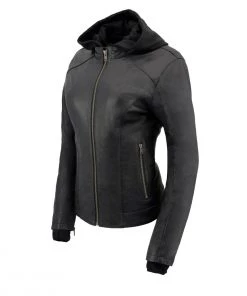 Milwaukee Leather MLL2546 Ladies Purple Winged ‘Scuba’ Leather Jacket With Hoodie Leather Motorcycle Jackets