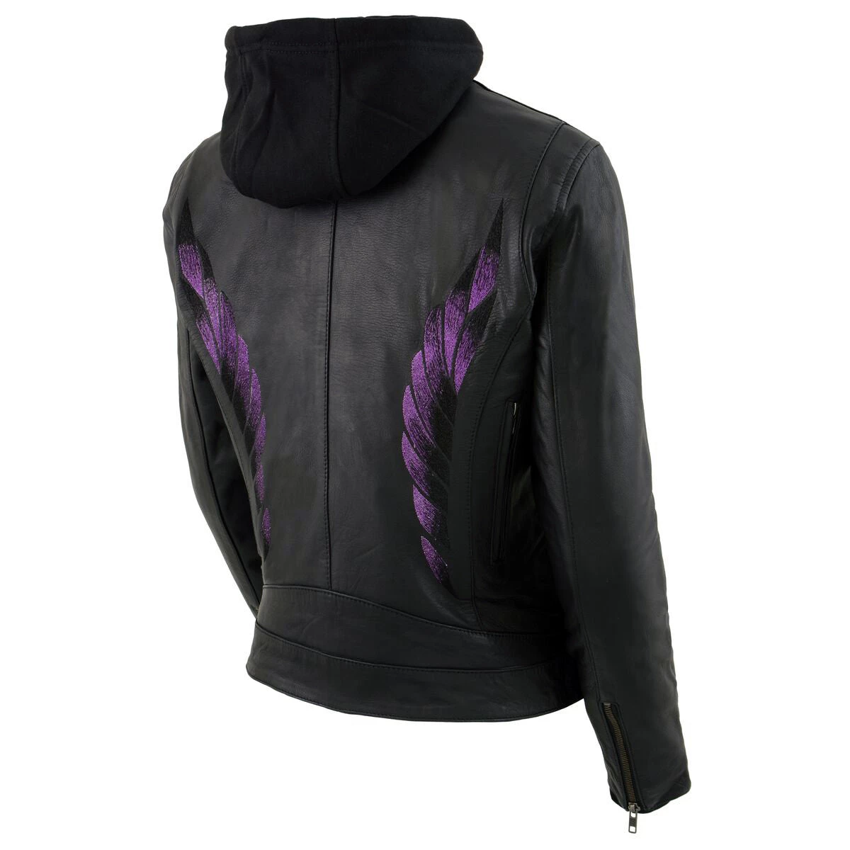 Milwaukee Leather MLL2546 Ladies Purple Winged ‘Scuba’ Leather Jacket With Hoodie Leather Motorcycle Jackets