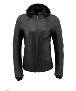 Milwaukee Leather MLL2546 Ladies Purple Winged ‘Scuba’ Leather Jacket With Hoodie Leather Motorcycle Jackets