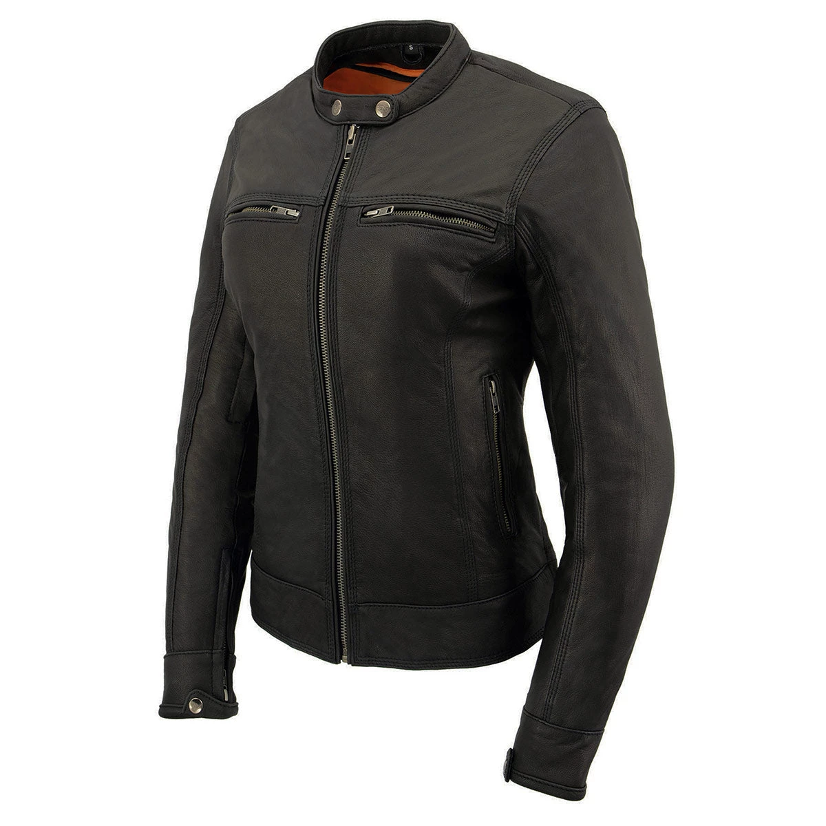 Leather Motorcycle Jackets Milwaukee Leather MLL2551 Ladies ‘Scooter’ Black Leather Vented Lightweight Triple Stitch Jacket