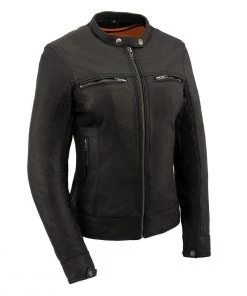 Leather Motorcycle Jackets Milwaukee Leather MLL2551 Ladies ‘Scooter’ Black Leather Vented Lightweight Triple Stitch Jacket