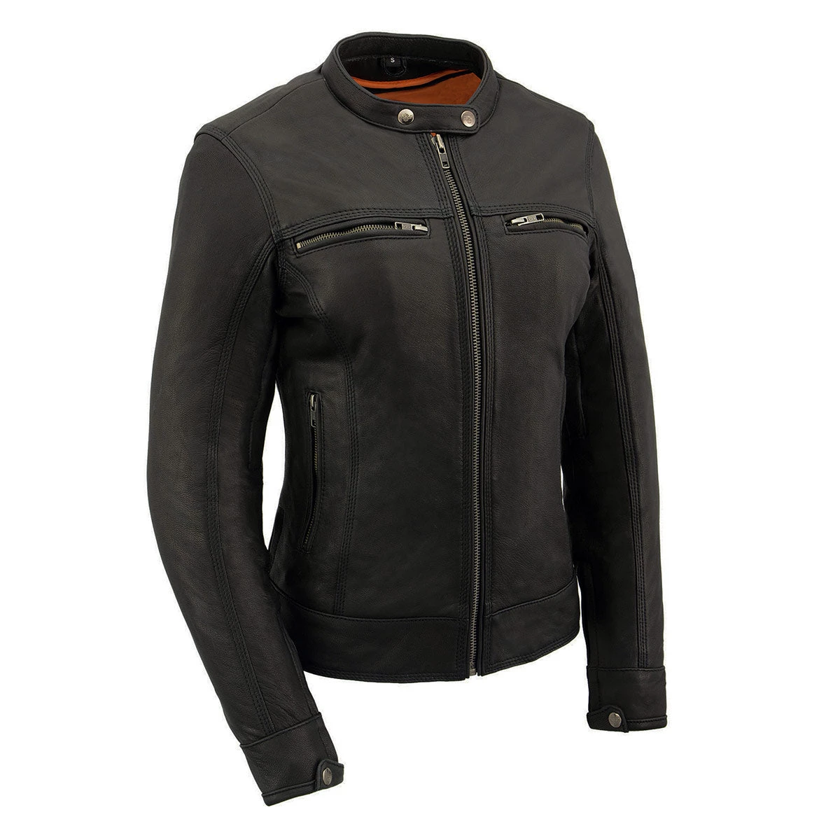 Leather Motorcycle Jackets Milwaukee Leather MLL2551 Ladies ‘Scooter’ Black Leather Vented Lightweight Triple Stitch Jacket