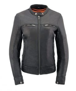 Leather Motorcycle Jackets Milwaukee Leather MLL2551 Ladies ‘Scooter’ Black Leather Vented Lightweight Triple Stitch Jacket